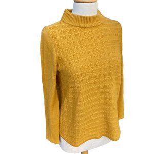 Design History Mock Neck Striped Sweater Mustard High-Low Hem Fall Academia-M